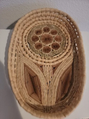 Woven Daisy Flower Rattan Basket Table or Wall Decor Handmade Boho Vintage Cover