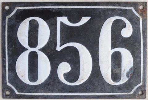 Large old black French house number 856 door gate plate plaque enamel metal sign Cover