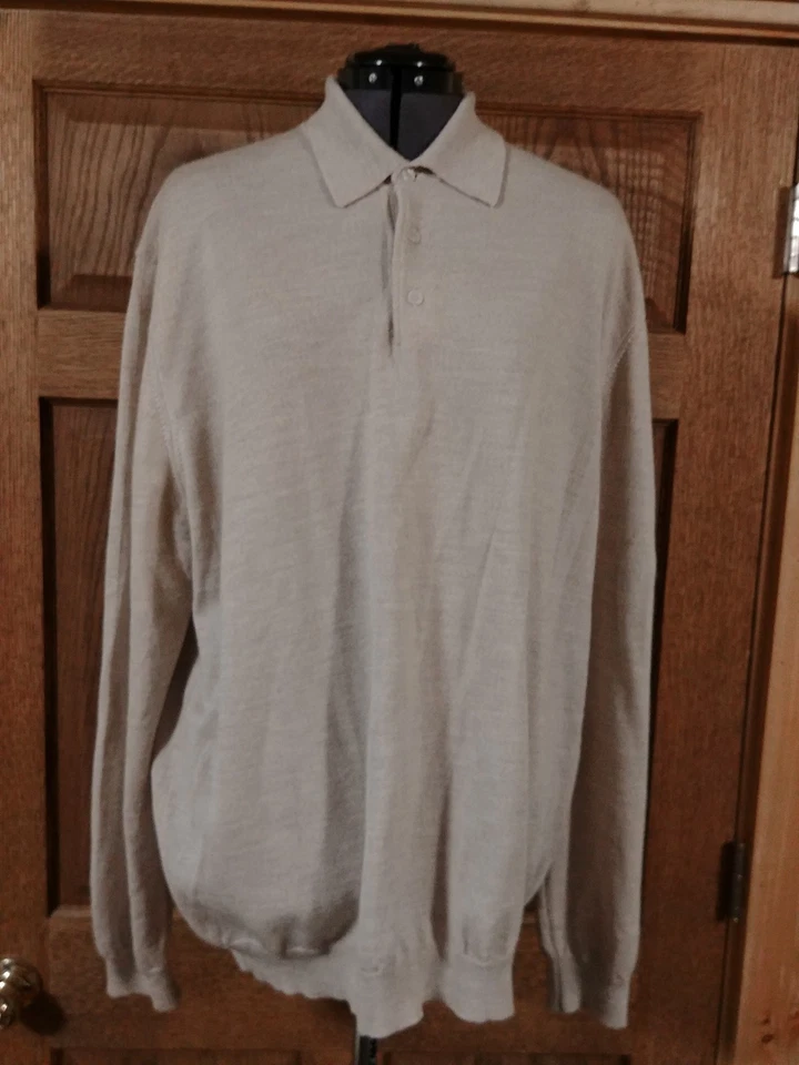 HOMBRE HENLEY TOSTADO SUAVE TALLA XL 1/4 BOTÓN JERSEY LANA ITALIA Foto 1 de 4