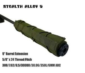 STEALTH ALLOY 9" 5/8"x24 Muzzle Brake Extension Tube for AEG GBB w GRN HeatCover - Picture 1 of 8