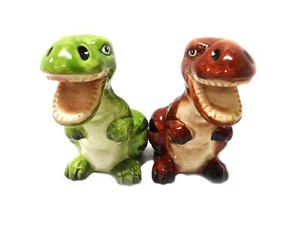 Green and Brown Dinosaurs Salt and Pepper Shaker Set - Picture 1 of 4