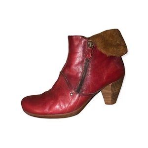 🌟HISPANITAS SIZE 6 39 RED LEATHER & FAUX FUR ANKLE BOOTS BOOTIES ZIP UP WOMENS - Picture 1 of 12