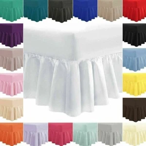 Luxury Plain Dyed Fitted Valance Sheet Poly-Cotton Frilled Bed Sheet All Sizes - Picture 1 of 15