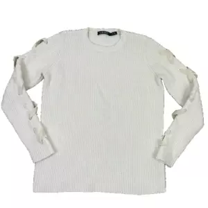 Lauren Ralph Lauren beige crew neck sweater with velvet lace up details medium - Picture 1 of 7