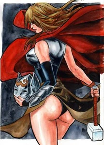 JANE FOSTER THOR ORIGINAL DRAWING PINUP PAGE LOVE AND THUNDER GOD MJOLNIR MARVEL - Picture 1 of 1