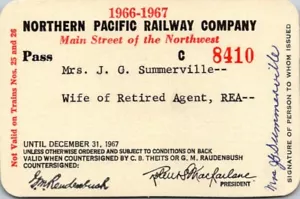 1966-1967 Northern Pacific Railway Co. Employee Spouse Railway Pass Summerville - Picture 1 of 2