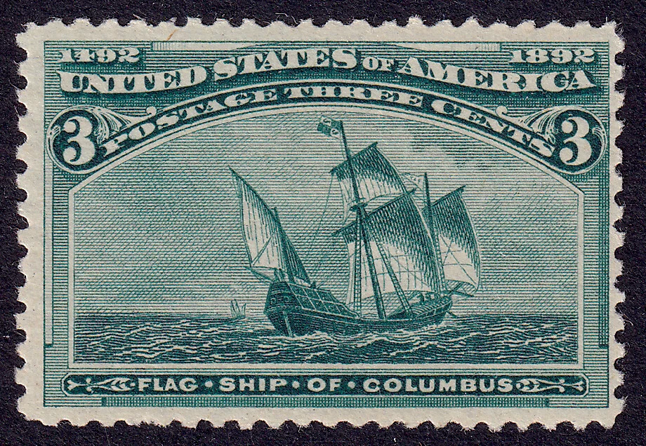 US Scott 232, 1893 Flagship of Columbus, 3c green, NH MINT - Image 1 of 1