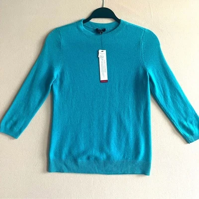 Talbots NUEVO Suéter de Cachemira Pura Azul Aqua Teal Cuello Redondo Talla SP Foto 1 de 4
