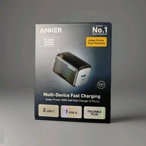 Anker Prime Charger 100W USB C 3-Ports GaN Adapter Foldable for Mac/iPad/Galaxy - Photo 1 sur 8