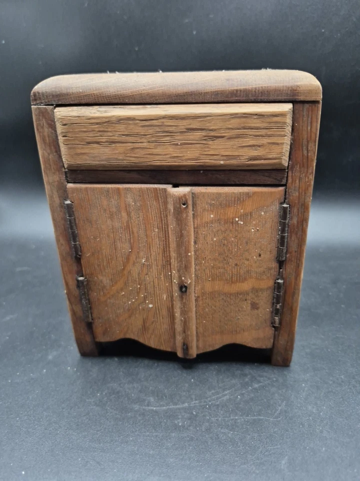 Antique 1920's Apprentice Piece Miniature Oak Cupboard Wardrobe 14cm High  - Image 1 of 4