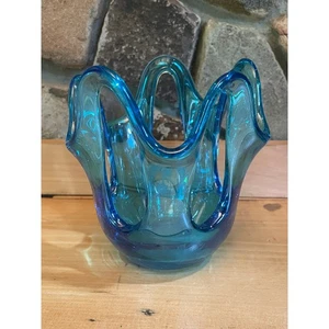 Beautiful Blue Glass Art Vase candle holder Decor. Murano Style? Home decor  - Picture 1 of 8