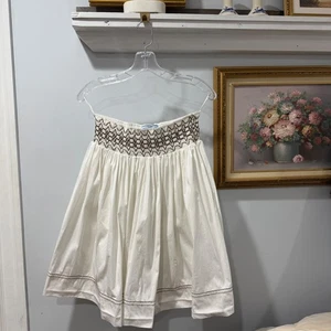 PRADA Milano weißer Baumwollrock gesmokte Taille braune Nähte - Bild 1 von 7