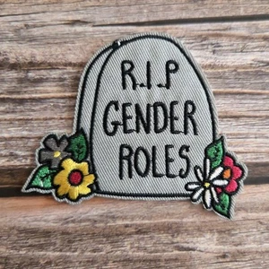 Rip Tombstone Gender Roles Funny Non Binary Awareness Iron On Patches - Picture 1 of 2