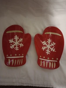 Hallmark Christmas Ceramic Red Mitten Serving/Nut Candy Dishes- Set Of 2 - Picture 1 of 7