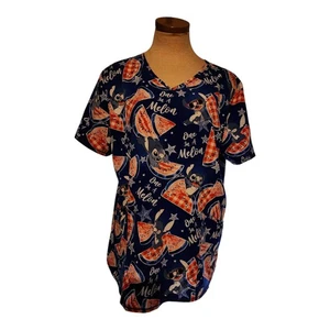 Disney Stitch Scrub Top Women's Size XL Patriotic Watermelon One In A Melon - Picture 1 of 4