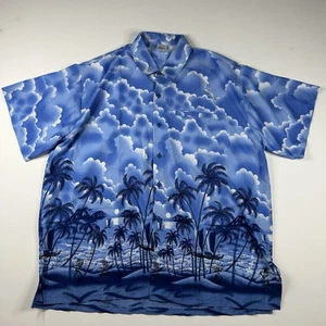 Happy Bay Herren XL Hawaii Palmen Strand Kurzarm Knopfleiste %100 Terivoile - Bild 1 von 6