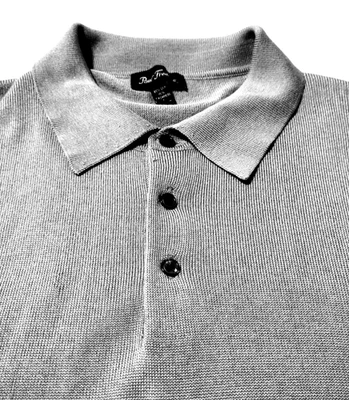 PAUL FREDRICK Men's POLO Style Silk/Cashmere (L) Bluish Gray Sweater - Image 1 of 4