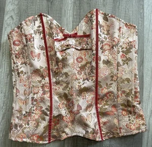 Betsy Johnson Strapless Brocade Butterfly Pink Velvet Sweetheart Corset Size 6 - Picture 1 of 18
