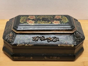 Black Lacquered Velvet Lined Jewelry Box 11" Long 6.5" Wide 4" Tall - Picture 1 of 15