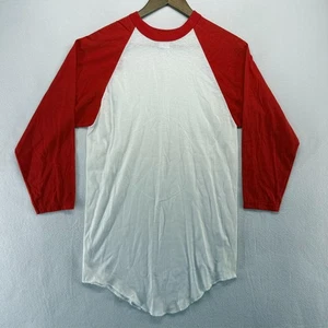 Vintage Blank Shirt mens medium White Red baseball Tee 3/4 Two Tone USA Made 90s - Picture 1 of 8