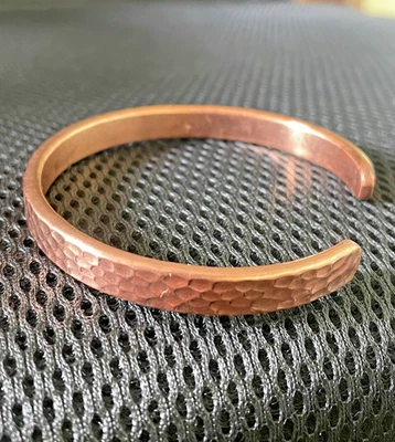 Hammered Copper Bracelet Men Handmade Copper Jewelry Bangle Adjustable Gift Him - Image 1 of 4