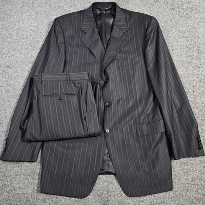 Canali Suit US 44L EU 54L Black Navy Striped Pants 36x32 Natural Comfort Italy - Image 1 of 4