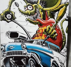 🔥 RAT FINK Ed Big Daddy Roth RF Hot Rod Metal Sign MoonEyes 1957 Chevy Bel Air - Picture 1 of 8