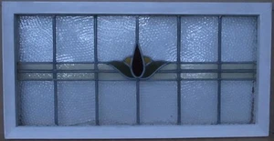 SIMPLE FLORAL OLD ENGLISH LEADED STAINED GLASS WINDOW TRANSOM - Picture 1 of 3