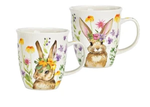 2 tlg. Set Porzellan Kaffeebecher mit Hasenmotiv - Bild 1 von 3