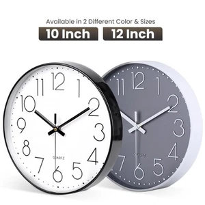 10/12" Wall Clock Silent Non Ticking Clock Living Room Bedroom Kitchen Office - Picture 1 of 30