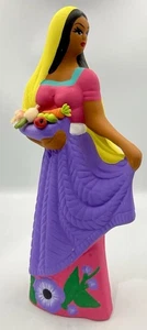 Cesta de transporte de cerámica pintada a mano para mujer lupita mexicana producto firmada 13,25" - Imagen 1 de 14