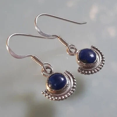 Orecchini In Lapis Lazuli Fatto A Mano Con Montatura In Argento Sterling 925 - Immagine 1 di 4