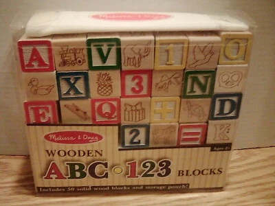 NEW Melissa & Doug  ABC/123 Wooden Blocks And Storage Pouch.  NEW - Image 1 of 4