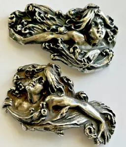 ANTIGUA HEBILLA DE CINTURÓN VICTORIANA DE PLATA ESTERLINA art nouveau repoussé desnudo gótico - Imagen 1 de 12