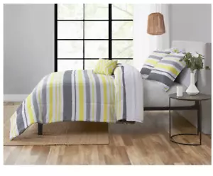 New Yellow Stripe Queen Size Comforter Set Sheets Bedspread Bedding Shams Pillow - Picture 1 of 4