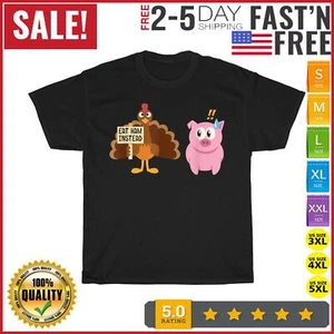 Eat Ham Instead Turkey and Pig Funny Thanksgiving Vintage T Shirt Men Women NEW - Picture 1 of 9
