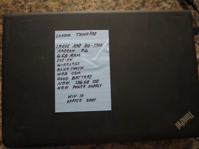 Thinkpad E555 15.6" AMD A10-7300 1.9GHz 6GB 256GB SSD DVD-RW  Win 10 Pro - Image 1 of 4