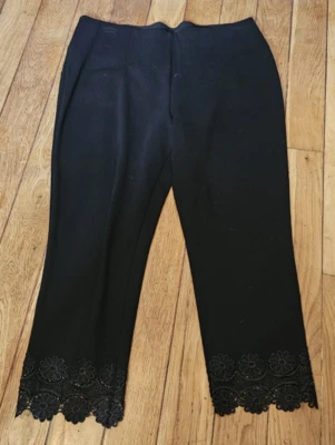 Nygard Luxe Slims Black with Ruffled Flower Bottoms Crop Leggings - Image 1 of 4