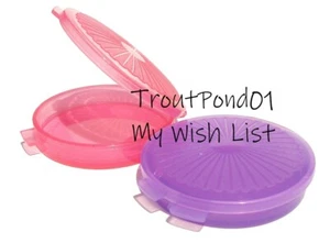 Tupperware Mini Clamshell Pill Keeper Round Pocket Containers Set 2 Pink Purple - Picture 1 of 6
