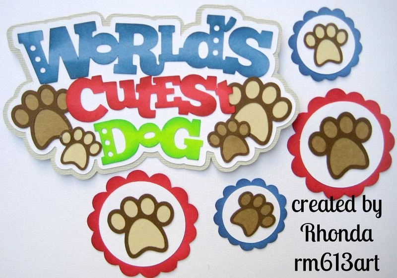 Lindo perro niño papel piezas título prefabricado álbum de recortes página Rhonda rm613art Foto 1 de 1