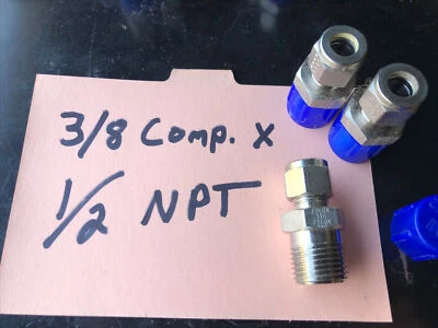 3 TYLOK 1/2 NPT X 3/8 Compression 316 Stainless Steel Fitting - Image 1 of 4