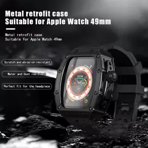 For Apple Watch Ultra 49mm Mod Kit Stainless Steel Case Rubber Bands Strap - Picture 1 of 13