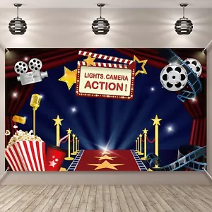 Movie Theme Party Decorations Supplies, Large Fabric Backdrop for Movie Night... - Picture 1 of 6