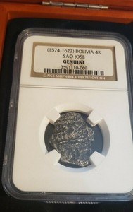 NGC Shipwreck Certified (1574-1622) Sao Jose Bolivia 4 Reales 4R Silver Coin