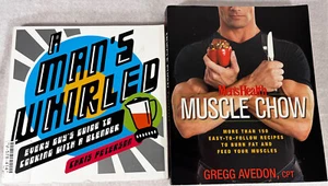 Mens Cookbook Lot A Mans Whirled & Mens Health Muscle Chow Cooking with Blender - Imagen 1 de 13