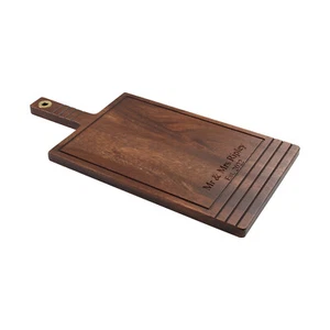 Personalised Handled Acacia Wood Serving Board - Engraved Birthday Wedding Gift - Picture 1 of 2