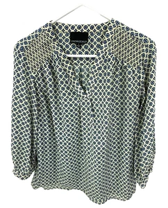 Cynthia Rowley Blouse Women’s SZ L Multicolor Abstract V-Neck ¾ Sleeves - Picture 1 of 9