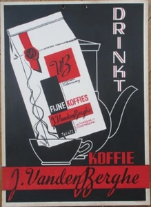 Kaffee 1940er Jahre Art Deco Werbeschild, Koffie J VandenBerghe, Roeselare Belgien - Bild 1 von 1
