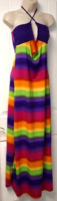CHESLEY Halter Multicolor Arco Iris Rayas Verano Maxi Vestido Talla S Foto 1 de 4