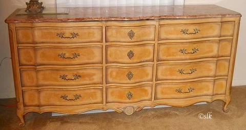 solid wood antique white dresser w/pink marble top Cover